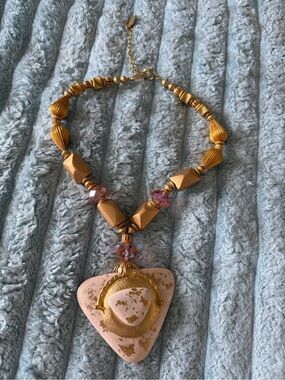 Anthony Alexander Vintage Statement Pendant Necklace Blush Pink Gold Tone